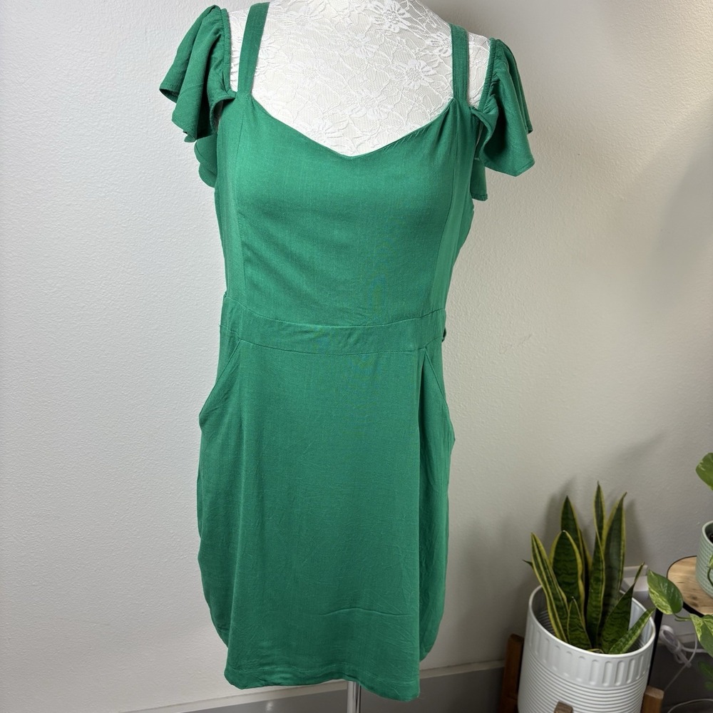 Guess Women's L/XL * ~ Green Cold Shoulder Ruffle Sleeve Bodycon Dress